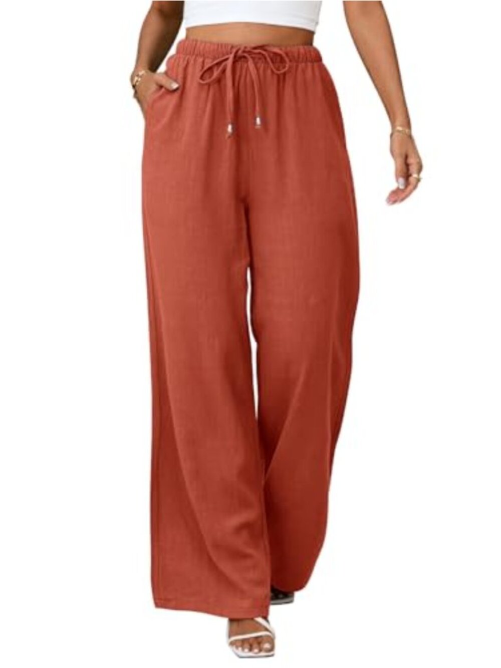 Womens Linen Wide Leg Pants High Waisted Flowy Summer Palazzo Trousers with